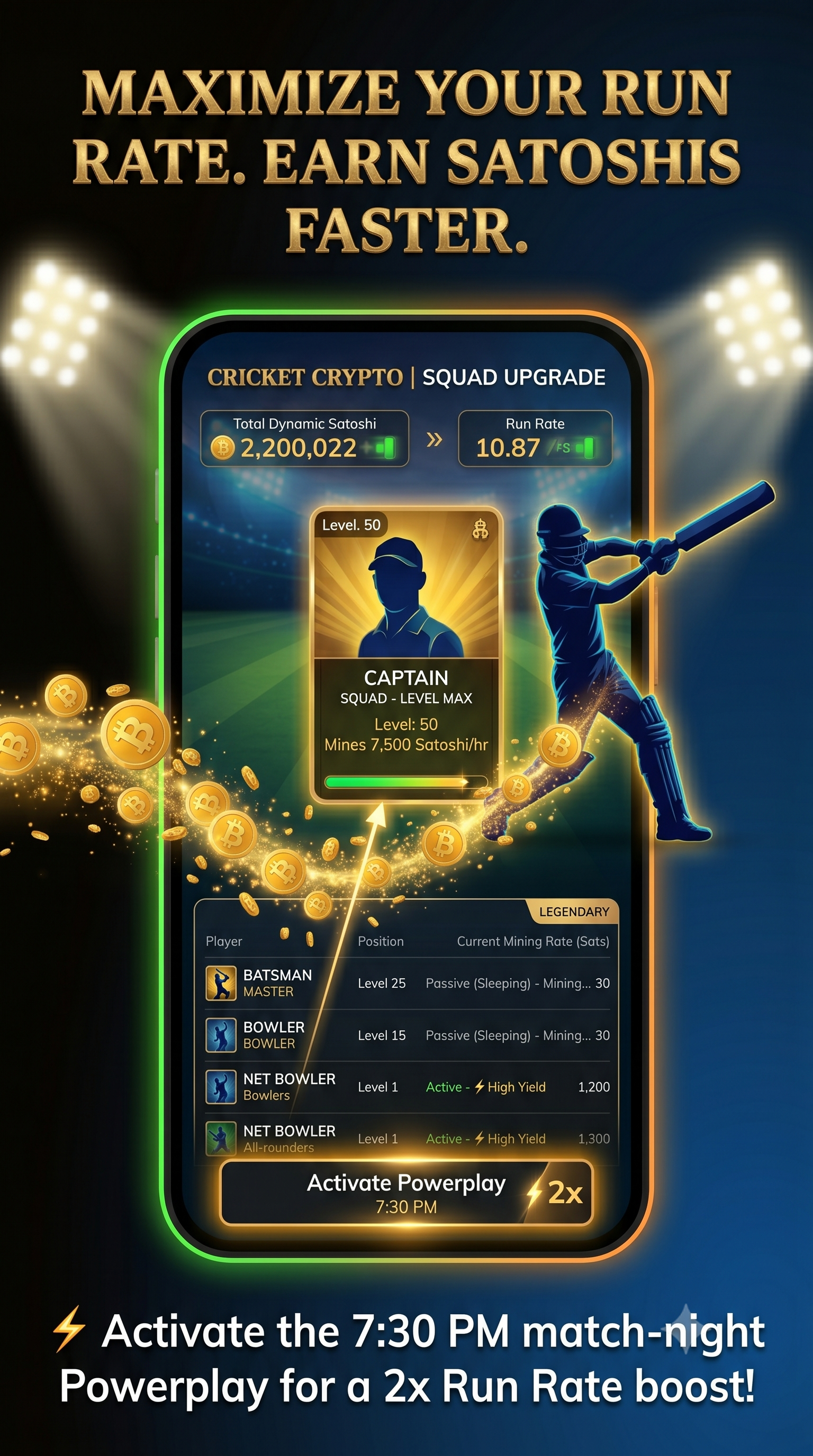 Cricket Crypto Pro squad screen