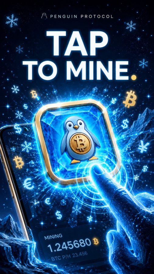 Home screen — colony of penguin bots on the ice